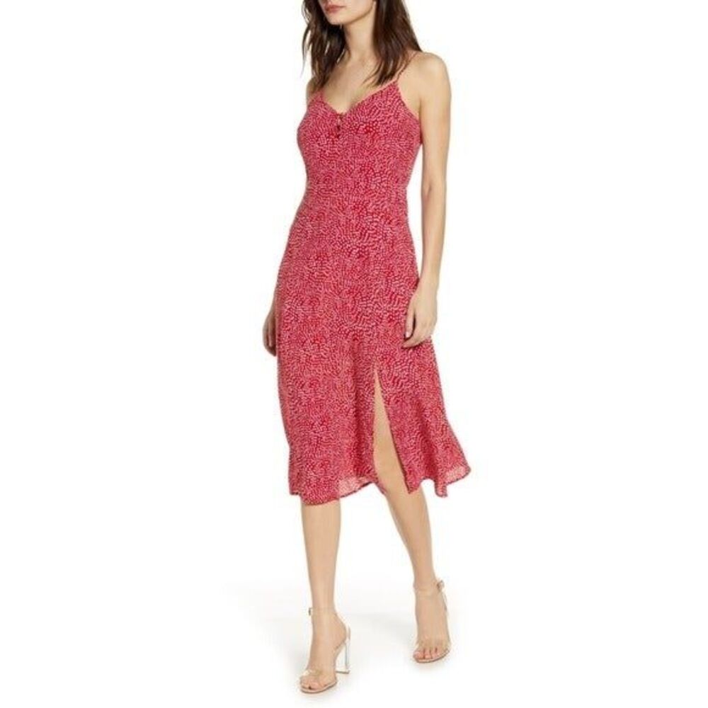 NWT Row A Red Polka Dot Slit Midi Slip Dress XL Summerdress Feminine Romantic